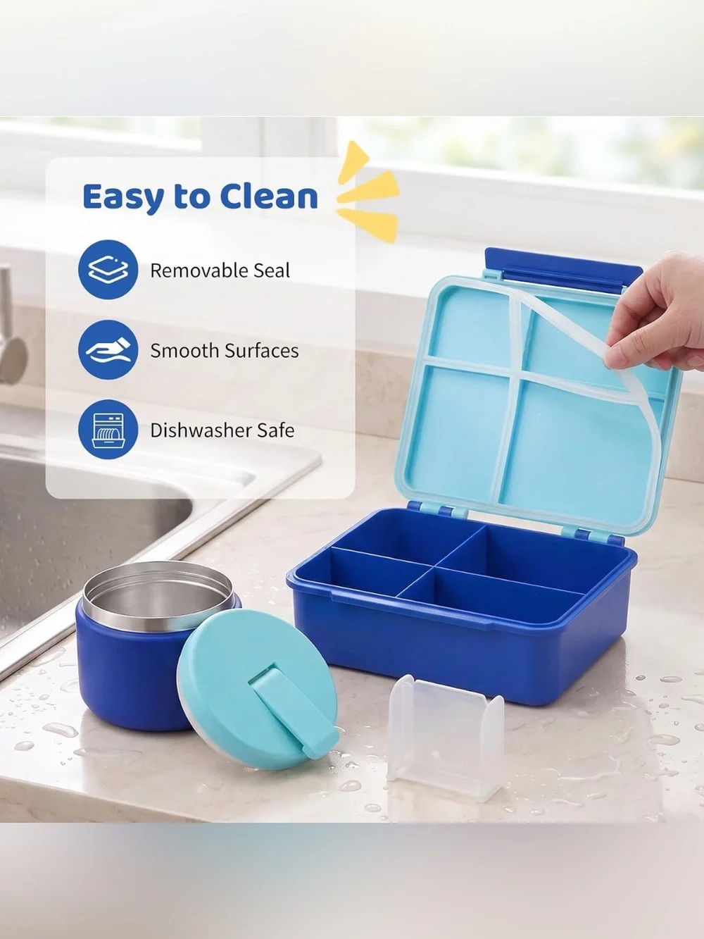 Lunch Box with 8oz Thermo, Leakproof Lunch Food Containers with 4 Compartment